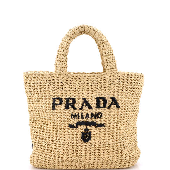 Prada Handbags - Prada Small Logo Tote Raffia